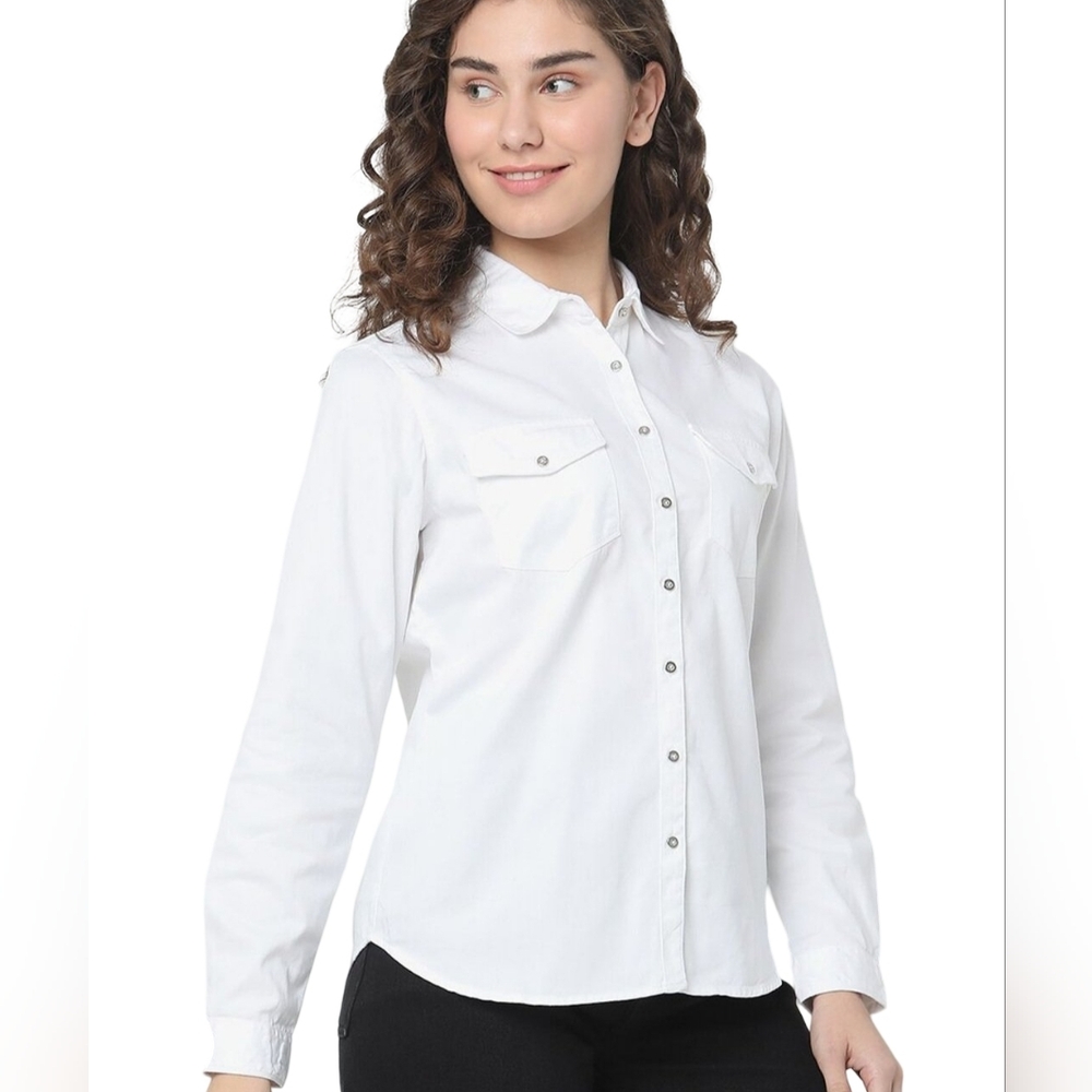 Chico's White 100% Cotton Button Down Shirt - Size 3 (L)